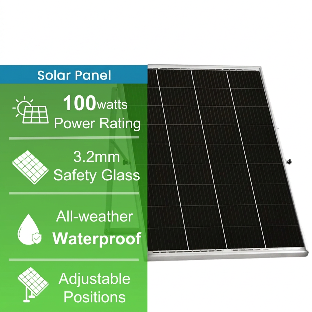 100W Monocrystalline Solar Panel Kit – Adjustable Kickstand, 50 ft Cable, MC4 Connectors