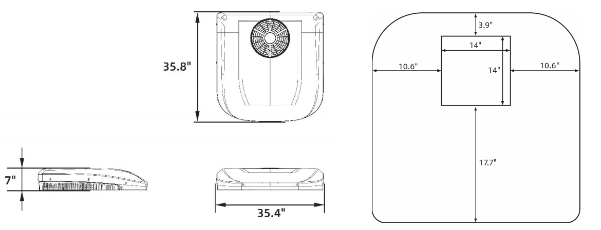 48V DC Rooftop Air Conditioner – 12,000 BTU, Low Profile, Fits 14″ × 14″ Openings, Complete Kit