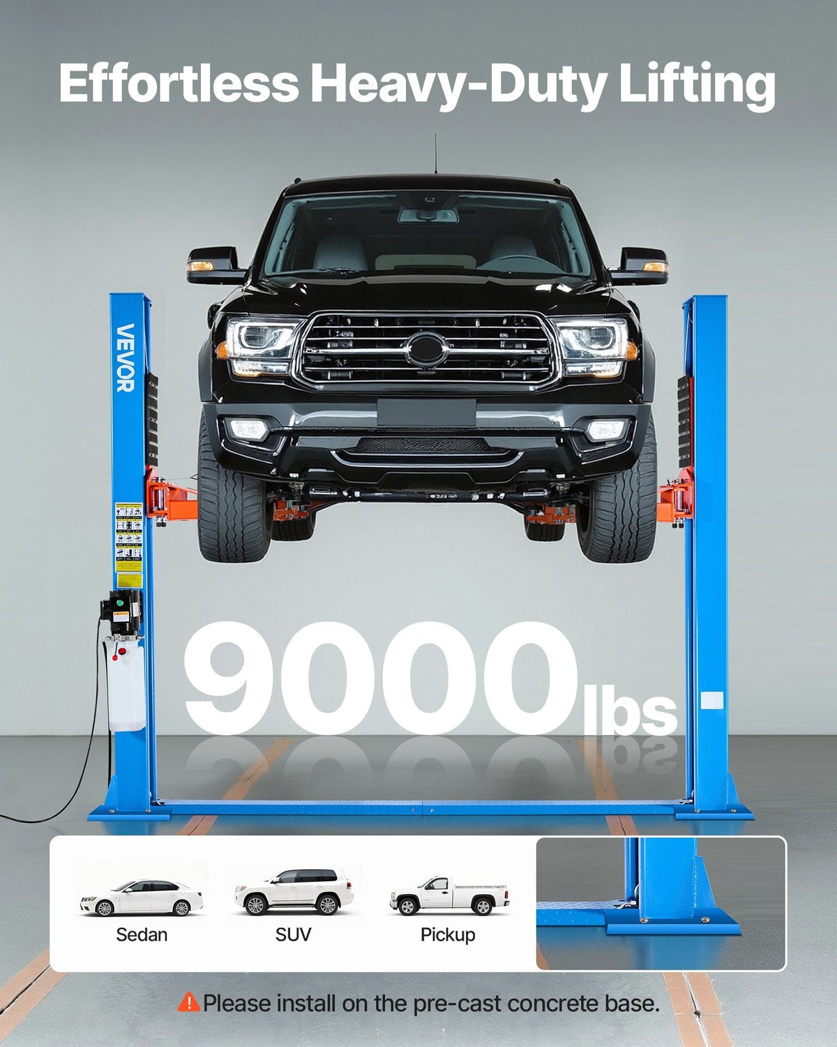 2 Post Car Lift – 9,000 lb Capacity, 220V 2.95 HP Motor, 74.8″ Lift Height, Two-Stage Arms