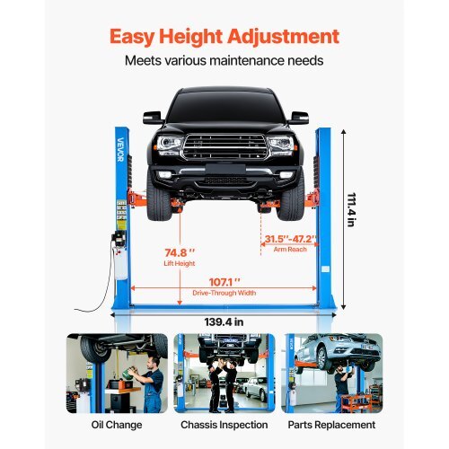 2 Post Car Lift – 9,000 lb Capacity, 220V 2.95 HP Motor, 74.8″ Lift Height, Two-Stage Arms
