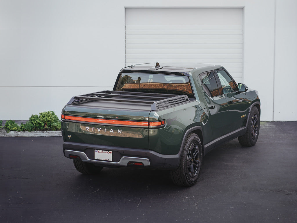 Bed Rack for Rivian R1T – Steel & Aluminum, MOLLE Side Panels, Adjustable Crossbars, Accessory Port Adapters