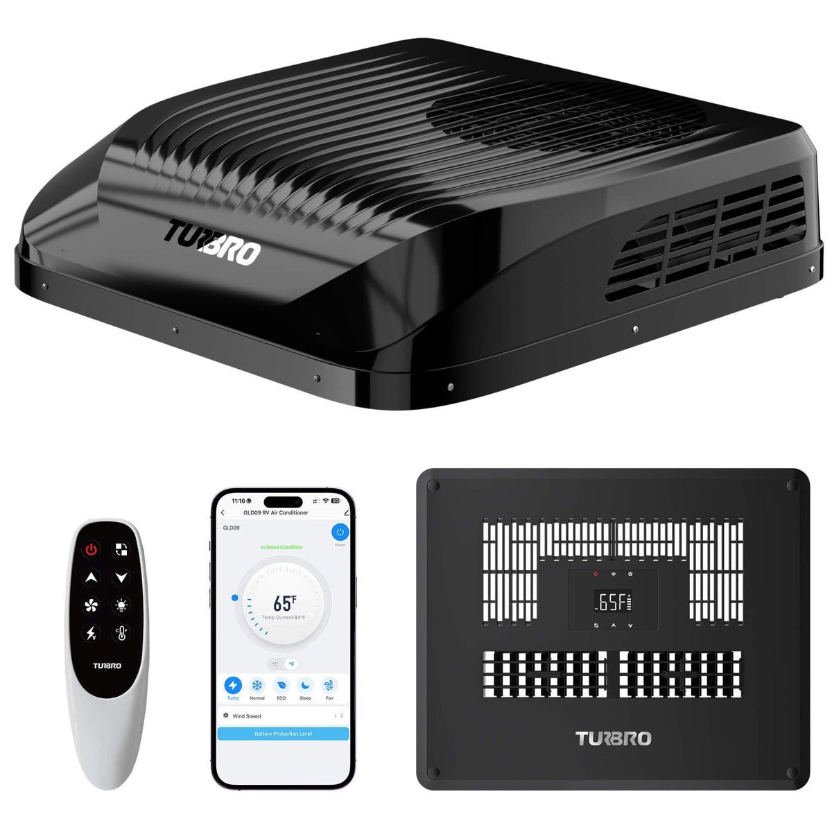 12V DC Rooftop RV Air Conditioner – 9,000 BTU, Inverter Compressor, Low Profile, App Control