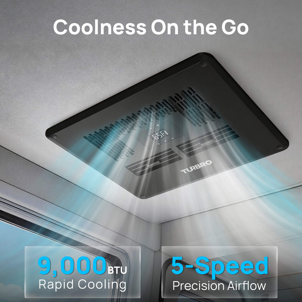 12V DC Rooftop RV Air Conditioner – 9,000 BTU, Inverter Compressor, Low Profile, App Control