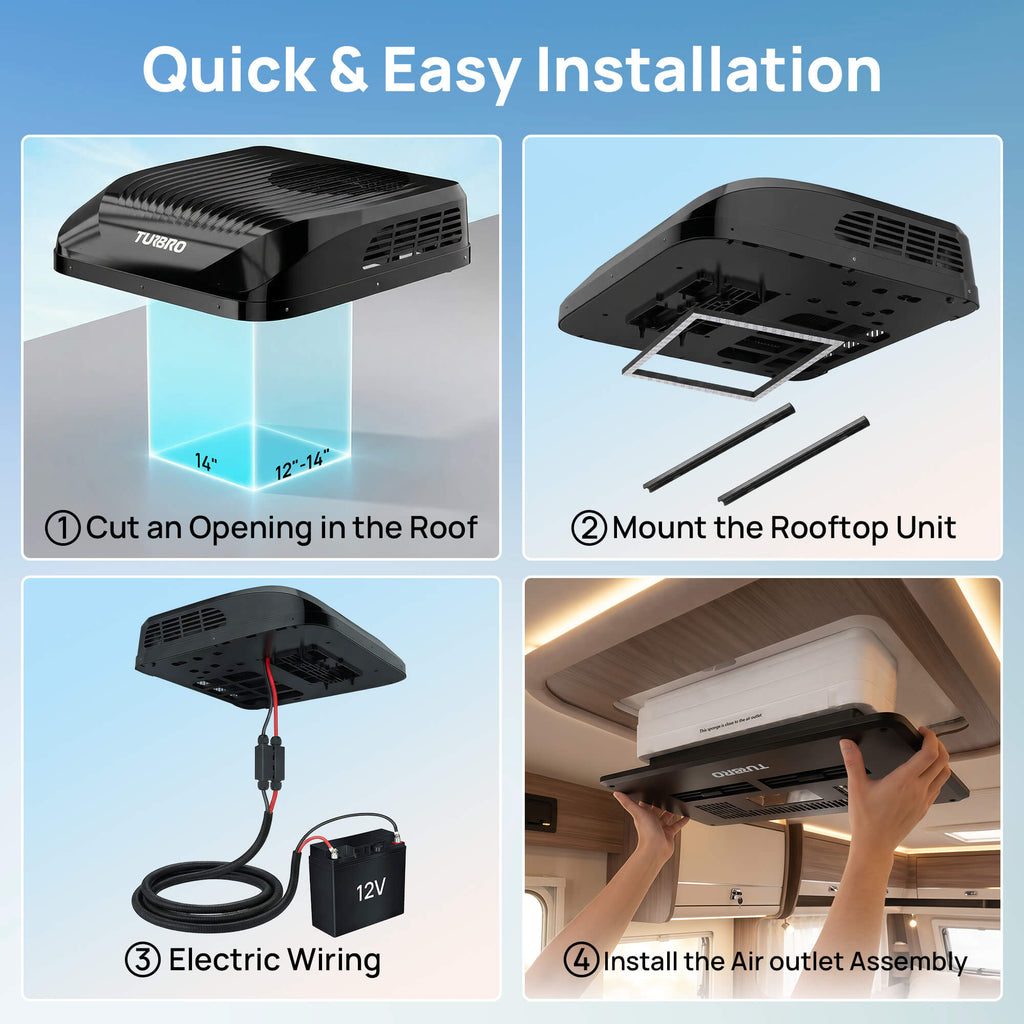 12V DC Rooftop RV Air Conditioner – 9,000 BTU, Inverter Compressor, Low Profile, App Control
