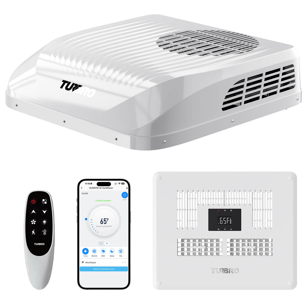 12V DC Rooftop RV Air Conditioner – 9,000 BTU, Inverter Compressor, Low Profile, App Control