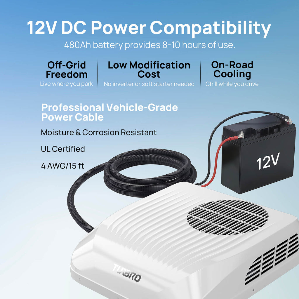 12V DC Rooftop RV Air Conditioner – 9,000 BTU, Inverter Compressor, Low Profile, App Control