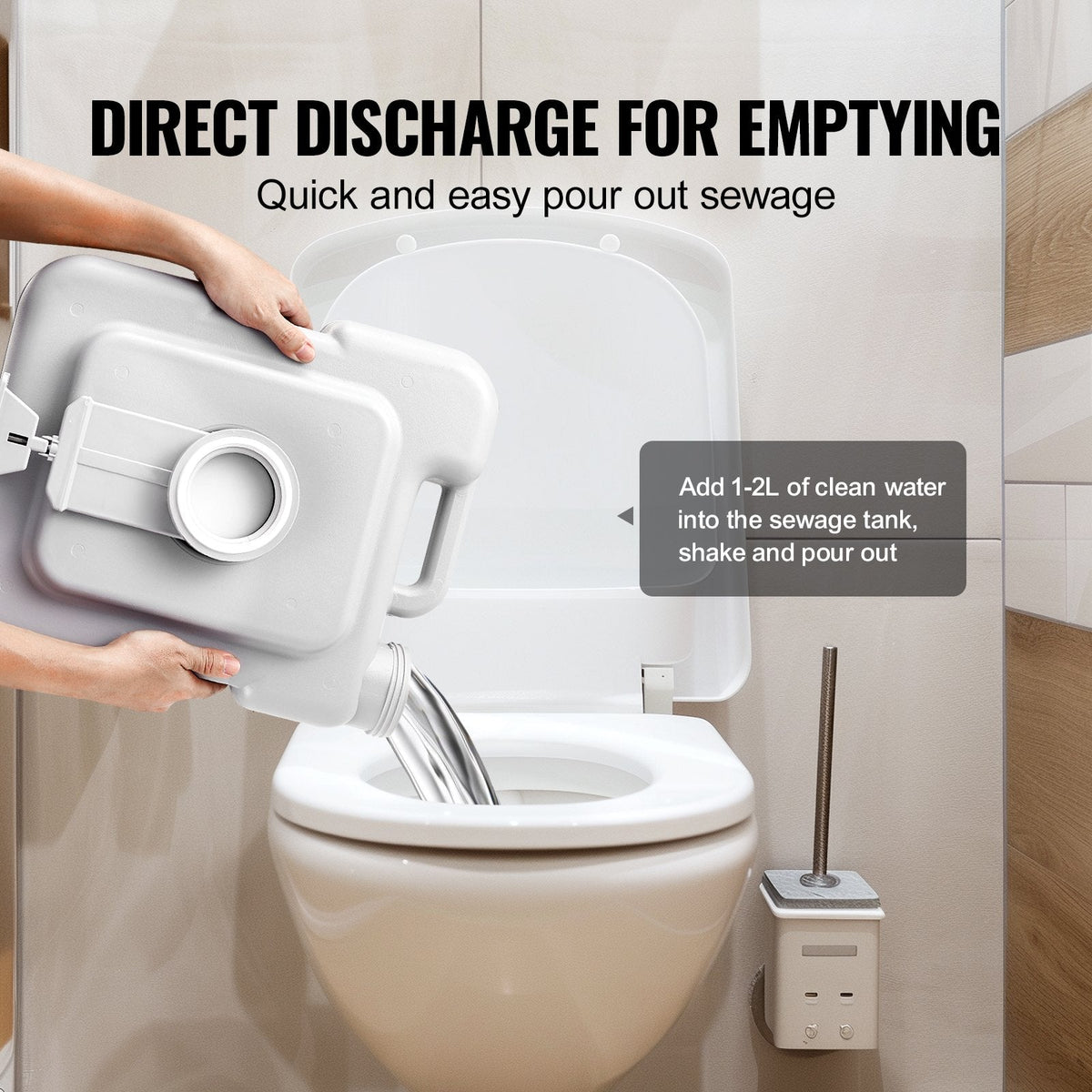 Portable Flushing Toilet – 3.2 Gal Flush Tank, Piston Pump, Leak-Proof, 330 lb Capacity