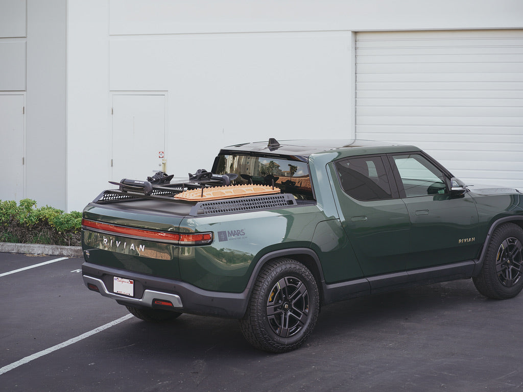 Bed Rack for Rivian R1T – Steel & Aluminum, MOLLE Side Panels, Adjustable Crossbars, Accessory Port Adapters