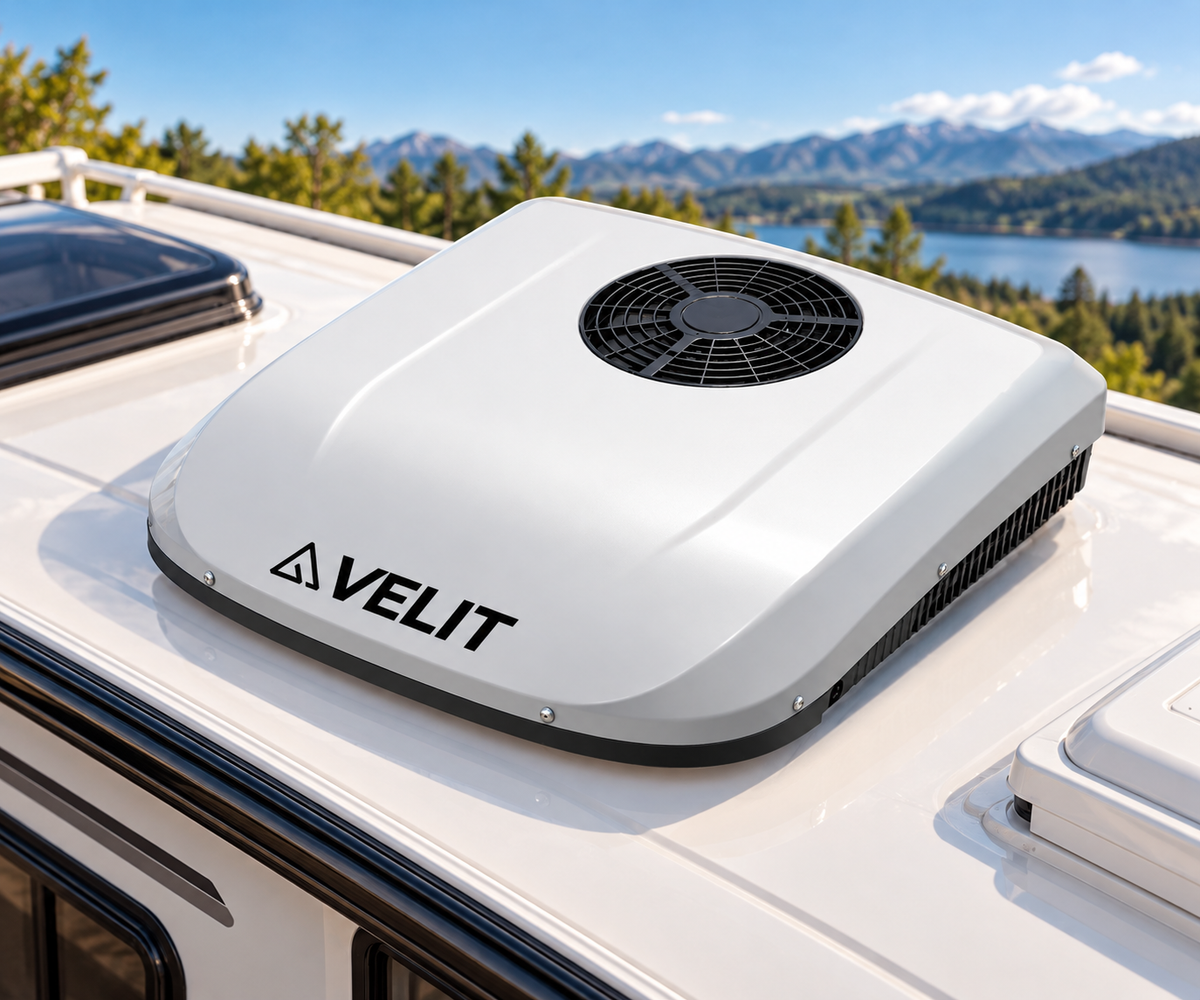 48V DC Rooftop Air Conditioner – 12,000 BTU, Low Profile, Fits 14″ × 14″ Openings, Complete Kit