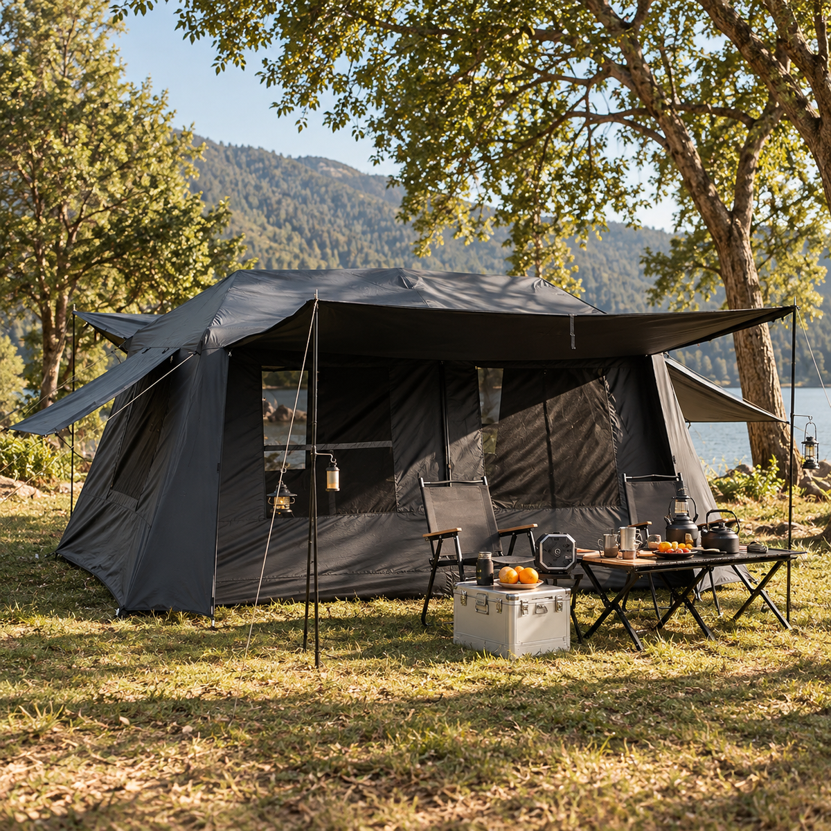 6-Person Instant Cabin Tent – Quick-Open, 1 Bedroom + Living Room, Double Layer 600D Oxford, Canopy