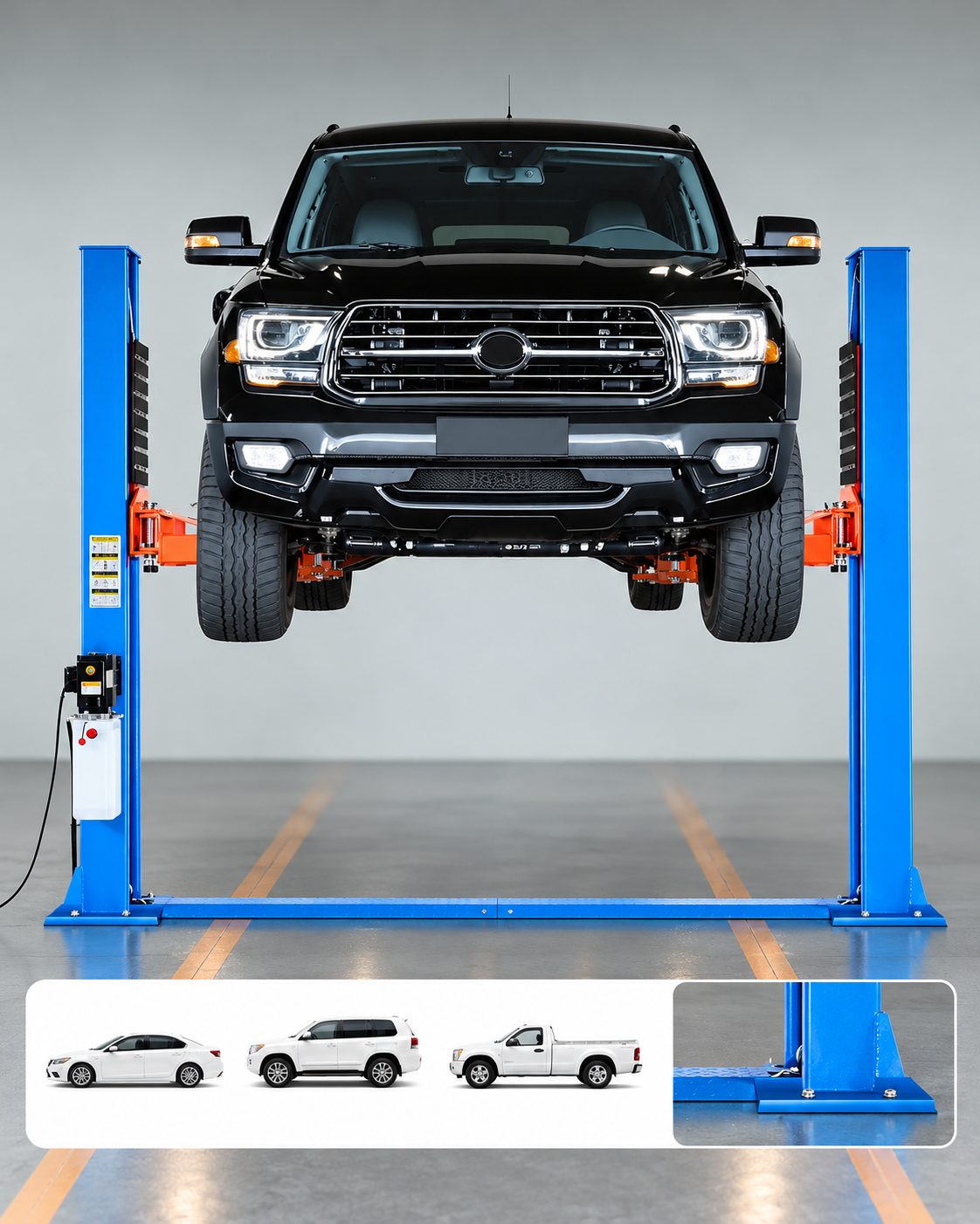 2 Post Car Lift – 9,000 lb Capacity, 220V 2.95 HP Motor, 74.8″ Lift Height, Two-Stage Arms