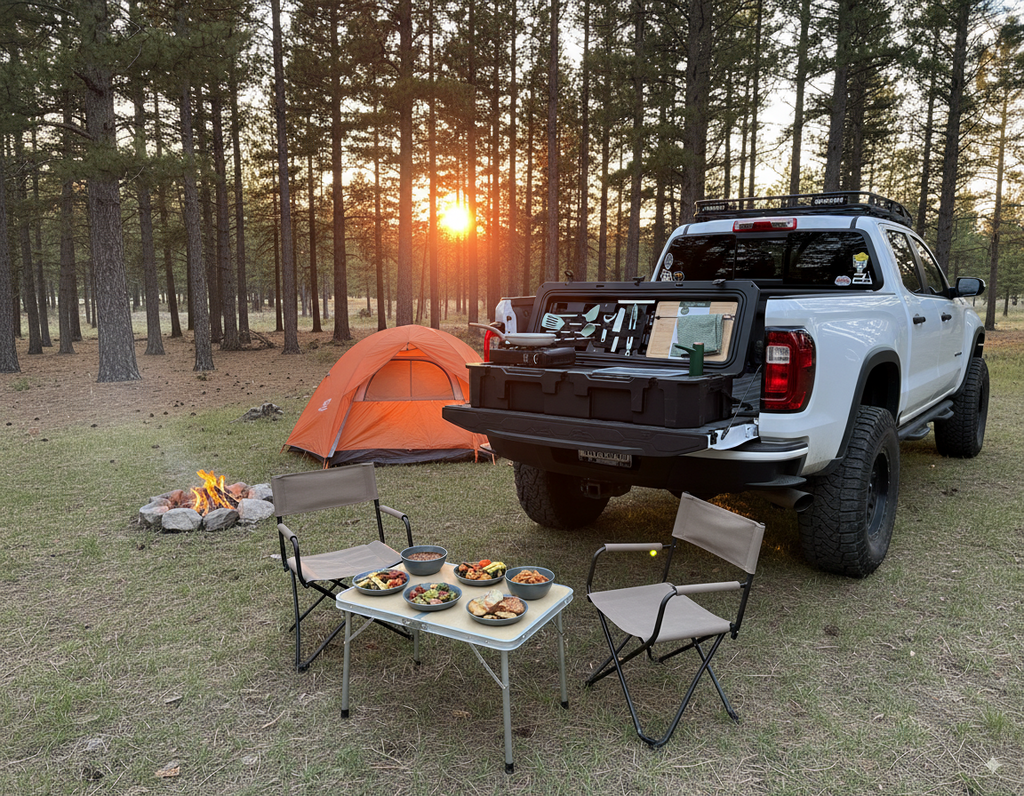 All-in-One Portable Camp Kitchen – Butane Stove, Sink with Rechargeable Faucet, 2-Gallon Water Tank, Weatherproof Case