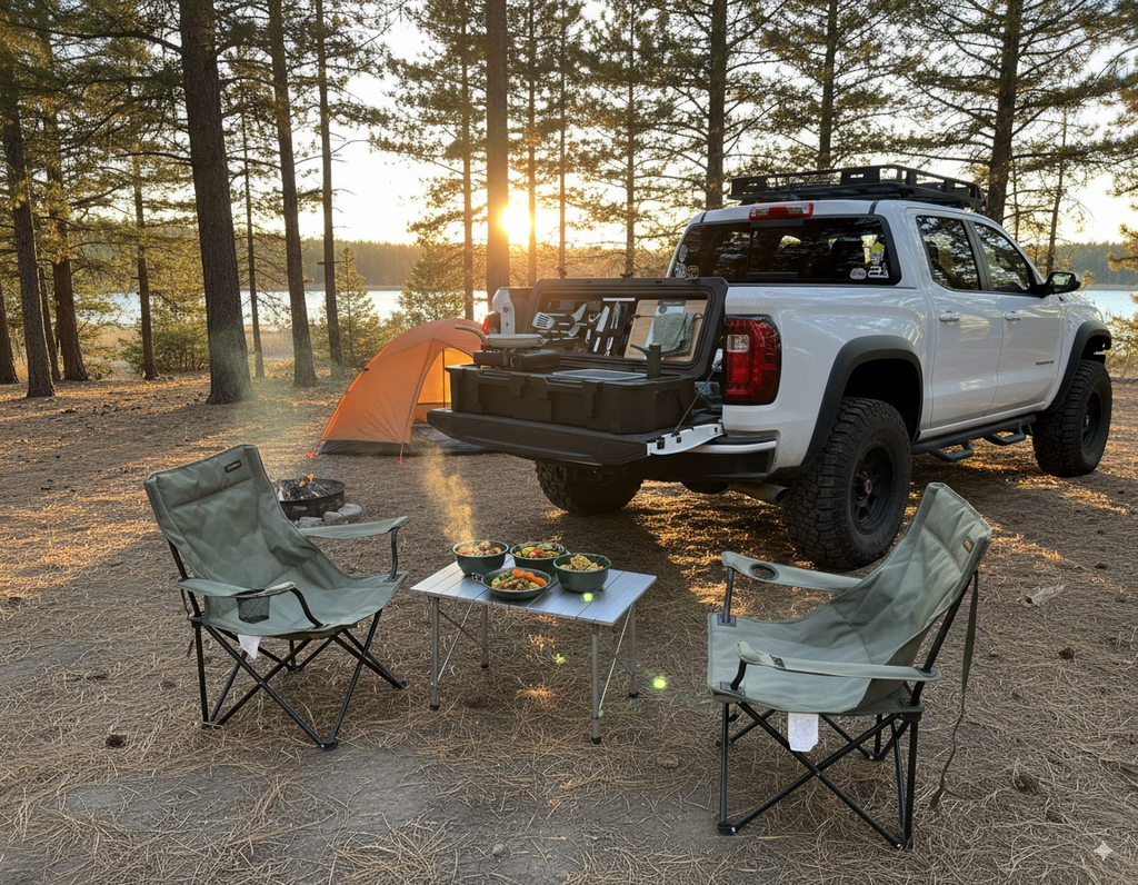 All-in-One Portable Camp Kitchen – Butane Stove, Sink with Rechargeable Faucet, 2-Gallon Water Tank, Weatherproof Case