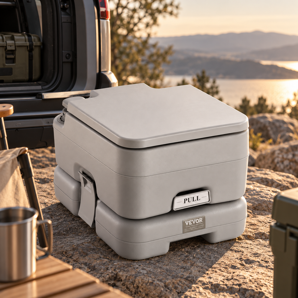 Portable Flushing Toilet – 3.2 Gal Flush Tank, Piston Pump, Leak-Proof, 330 lb Capacity