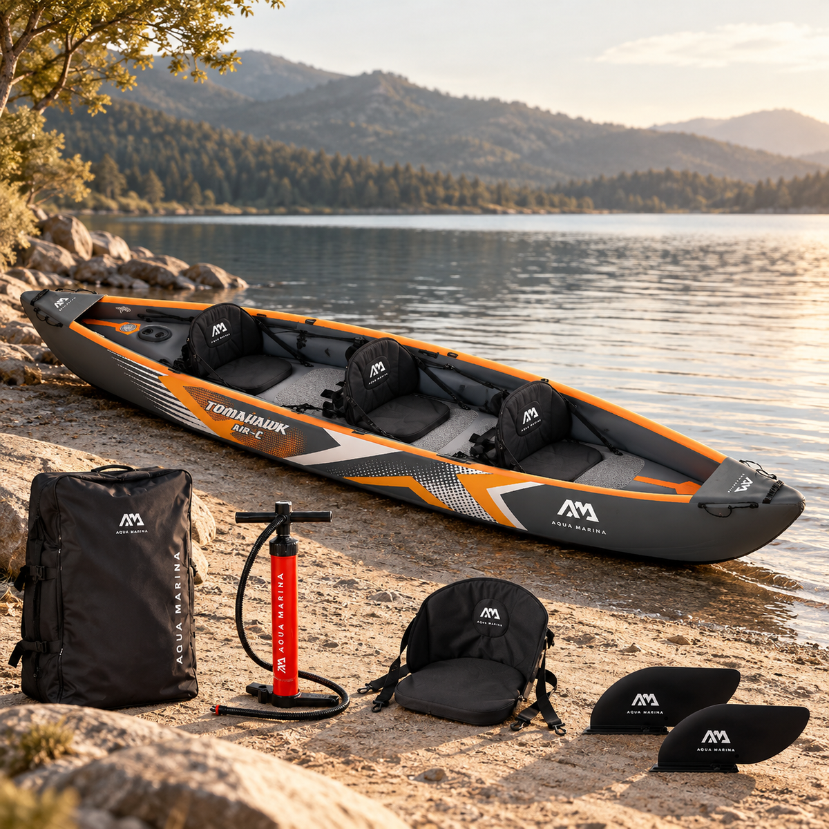 15'8" High-Pressure Drop-Stitch Inflatable Canoe – 3 Person, 573 lb Capacity, V-Shape Keel