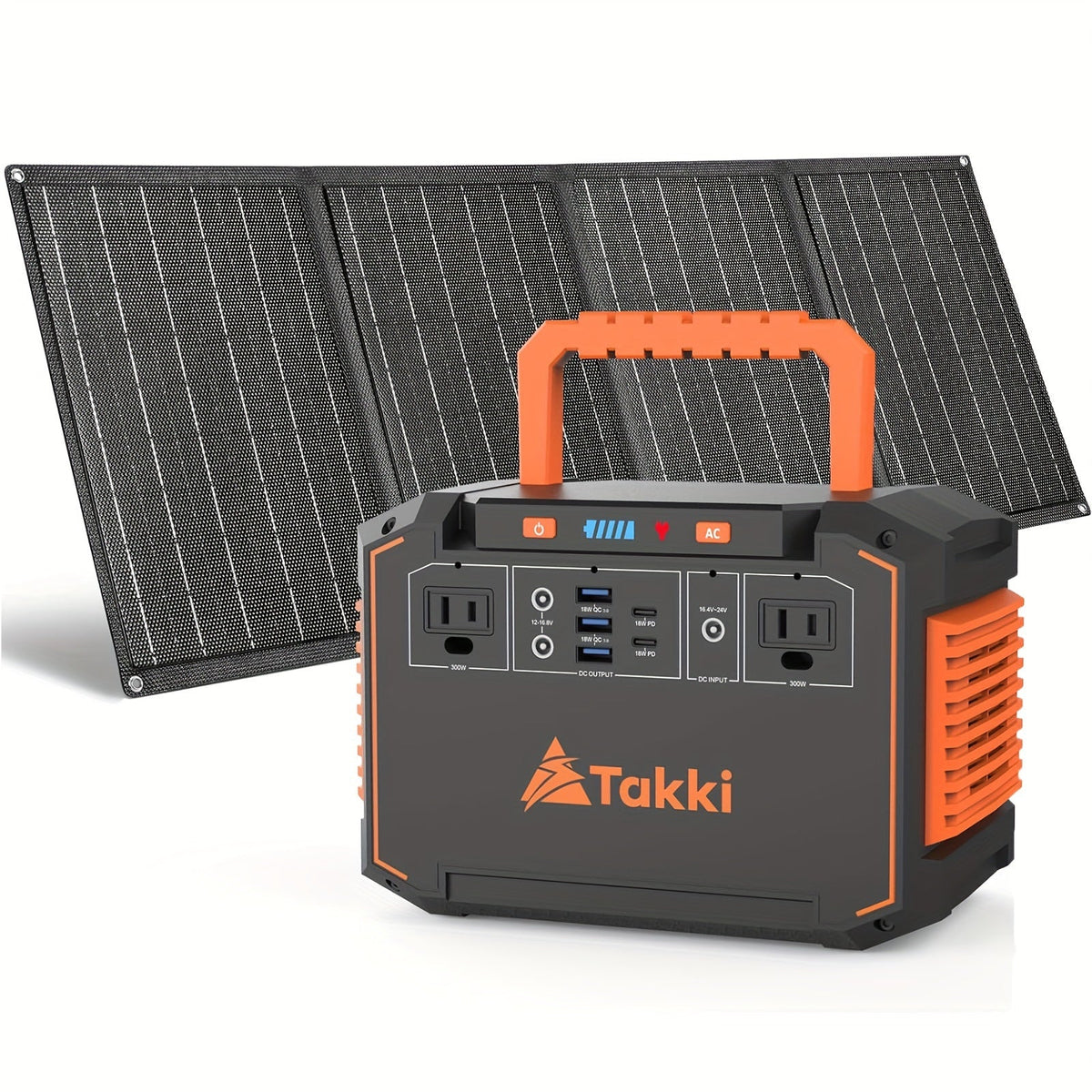 300W Portable Power Station with Foldable Solar Panel – AC, USB-C PD & DC Outputs