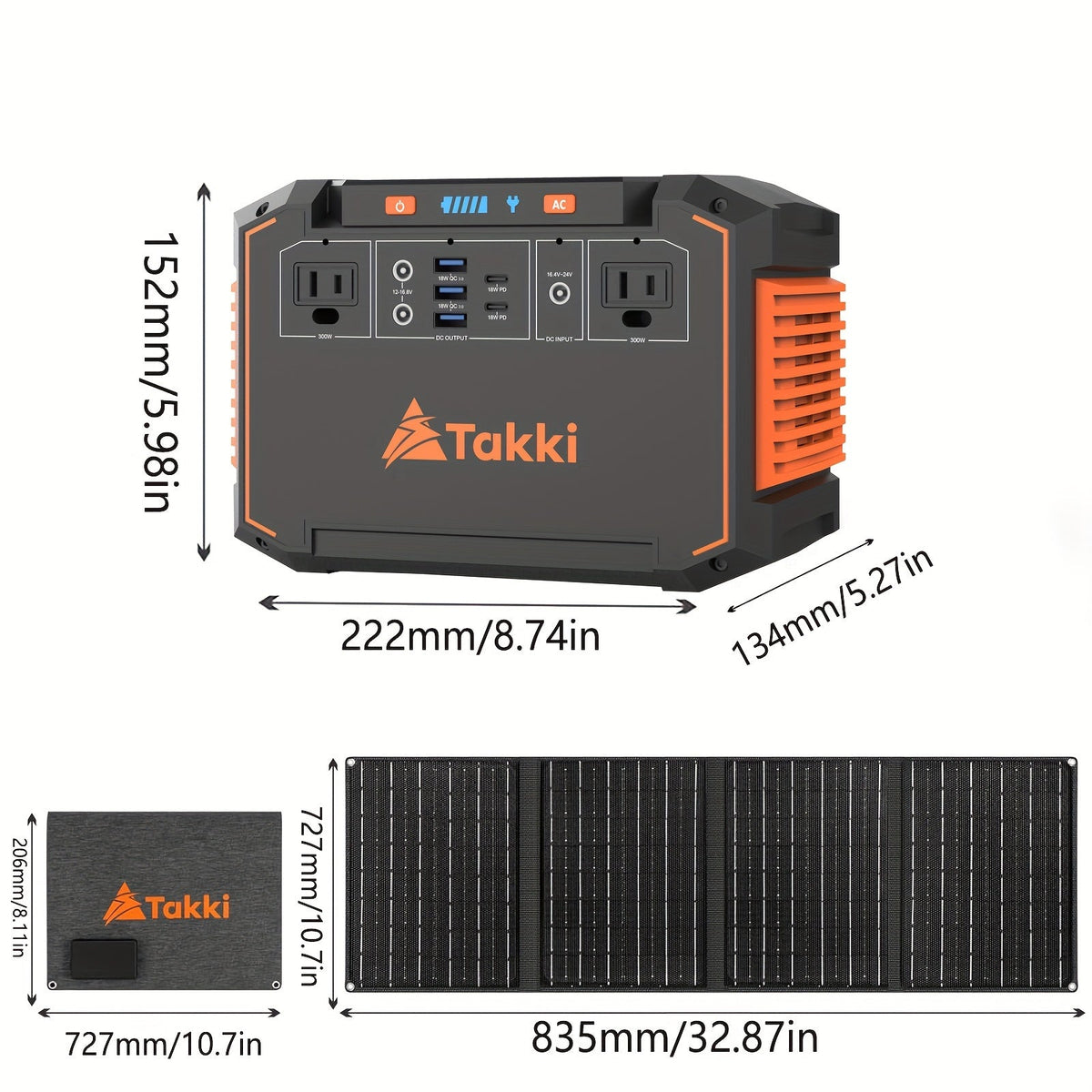 300W Portable Power Station with Foldable Solar Panel – AC, USB-C PD & DC Outputs