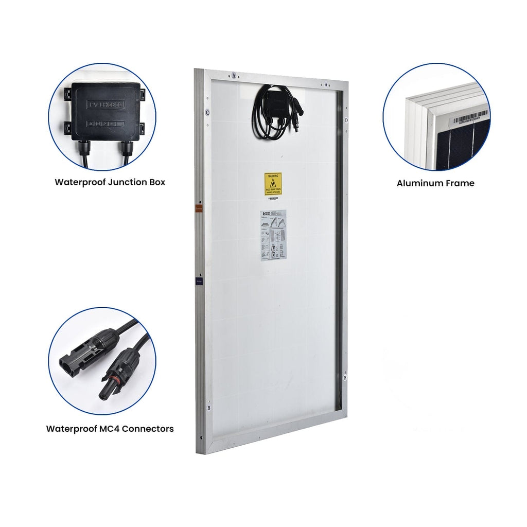 100W Monocrystalline Solar Panel Kit – Adjustable Kickstand, 50 ft Cable, MC4 Connectors