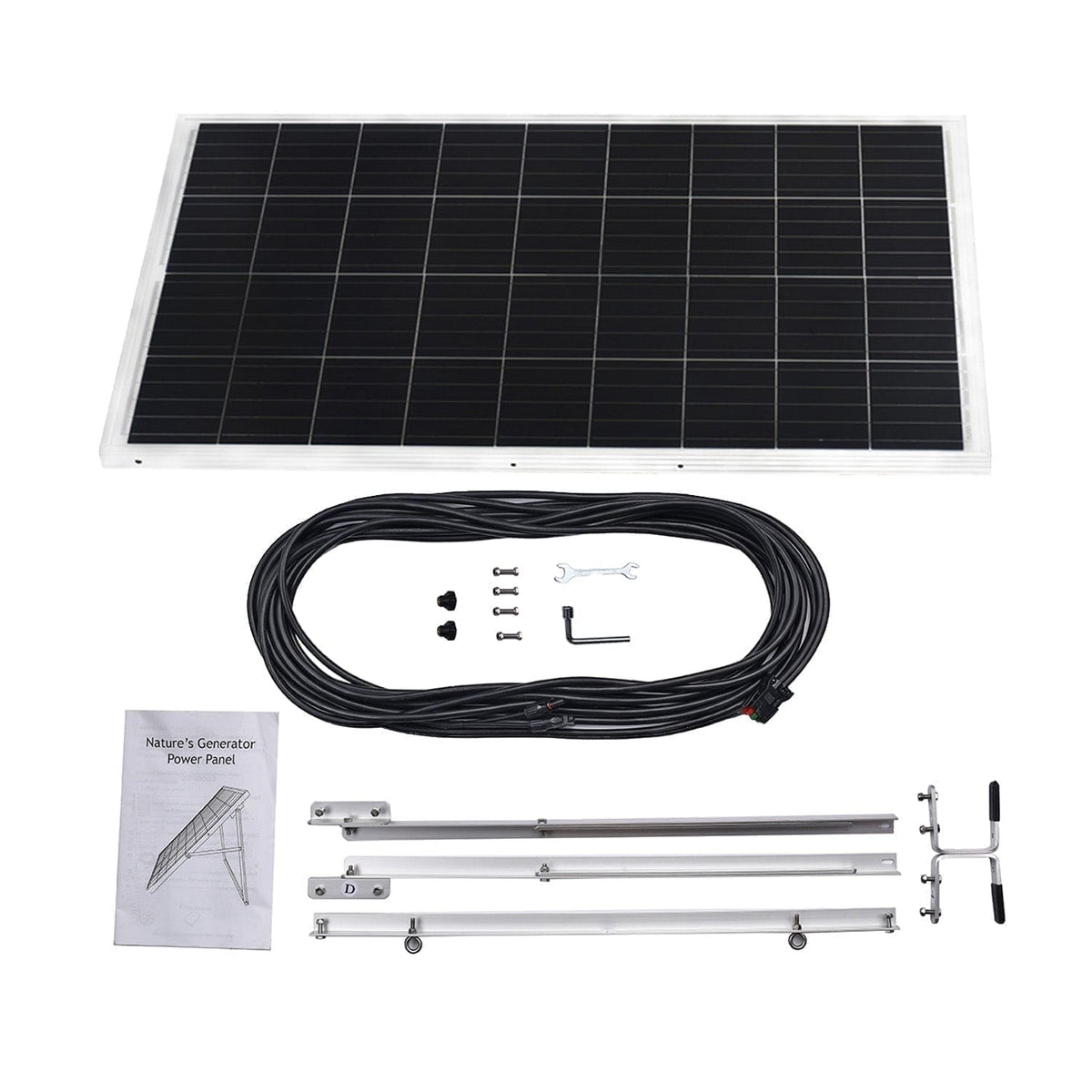 100W Monocrystalline Solar Panel Kit – Adjustable Kickstand, 50 ft Cable, MC4 Connectors