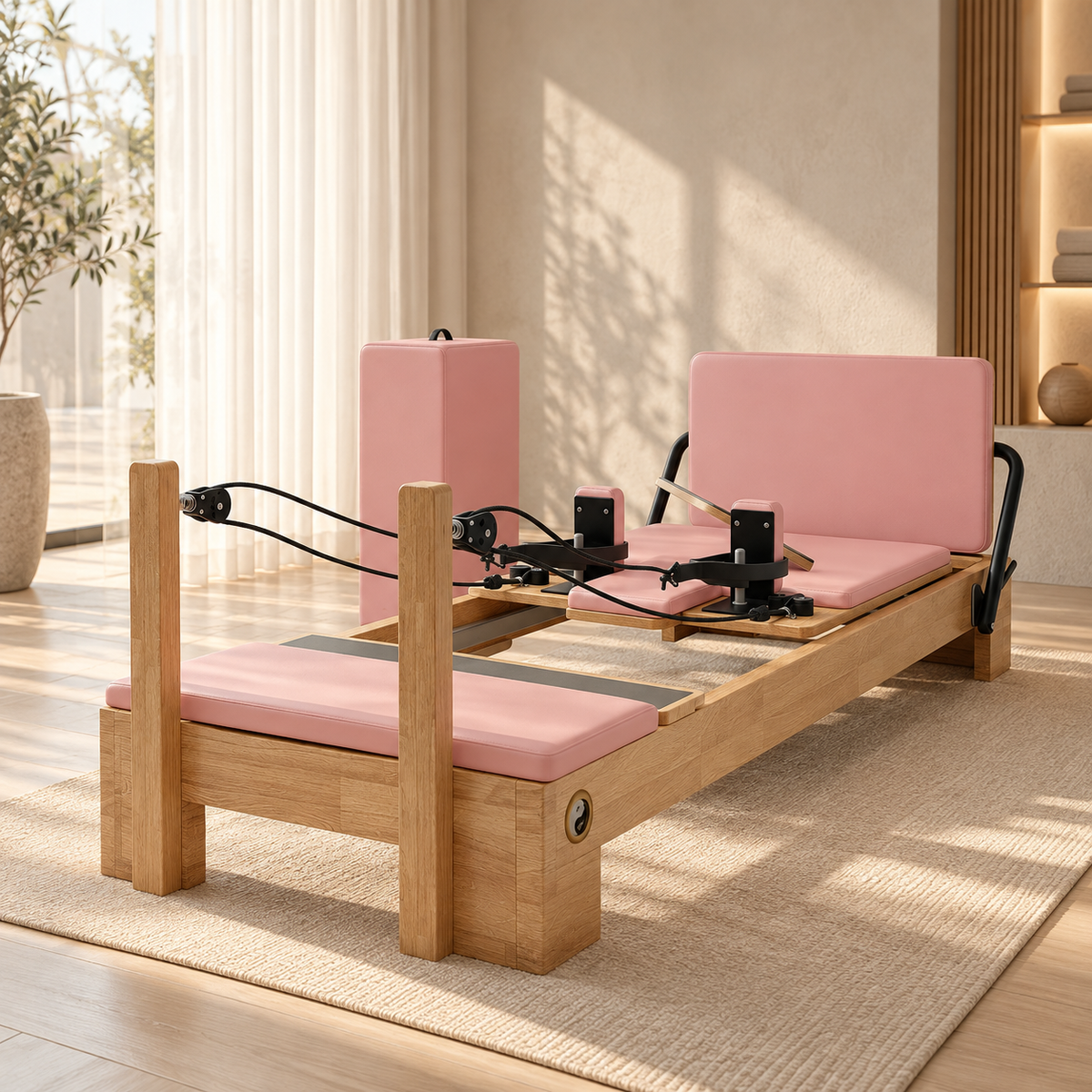 Solid Oak Wood Pilates Reformer with 5 Springs | Restora Active