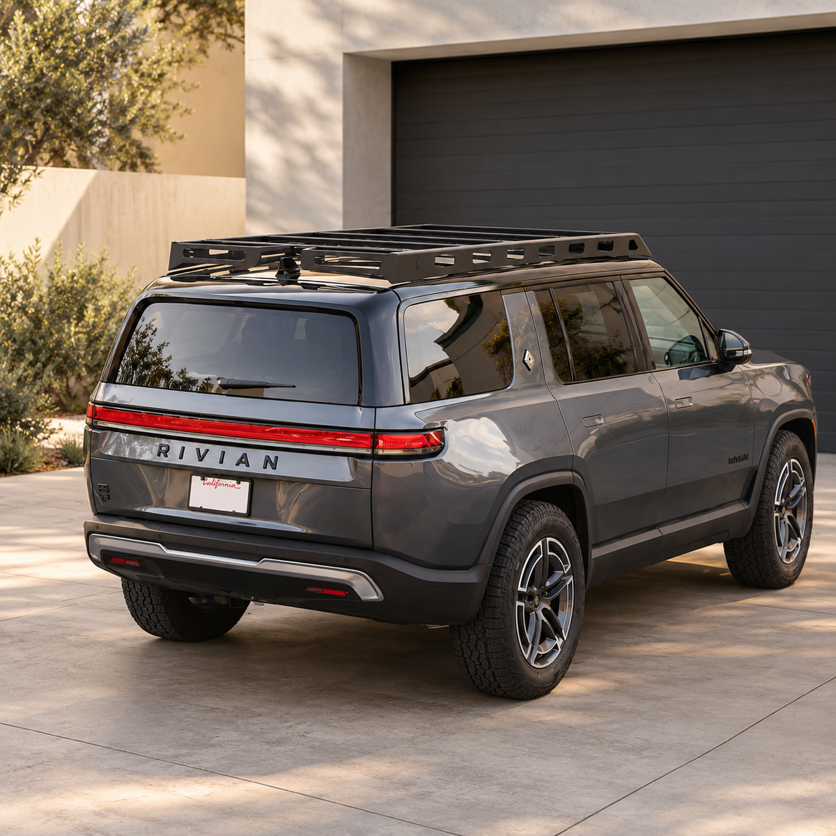 Roof Rack for Rivian R1S (Gen 1 & 2) – Low-Profile Steel & Aluminum, Wind Deflector, Accessory Port Adapters