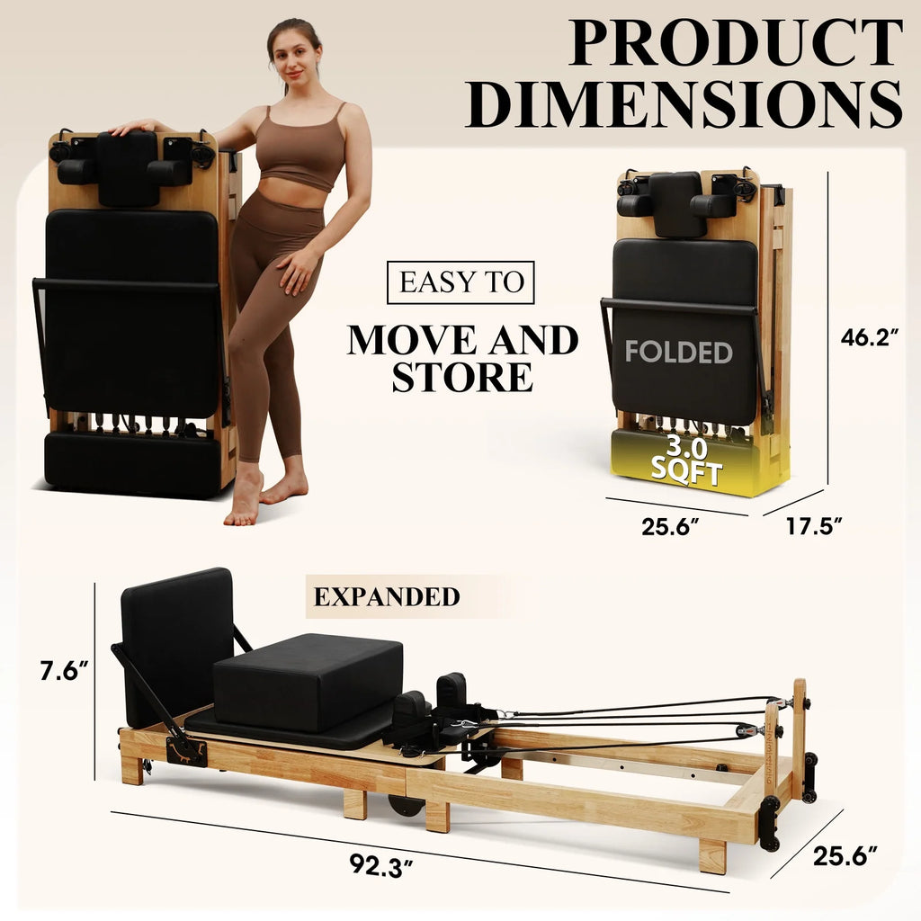 Pilates Reformer Machine, Wood Pilates Machine Bed Yoga Exercise Strength Training Equipment for Home Workout