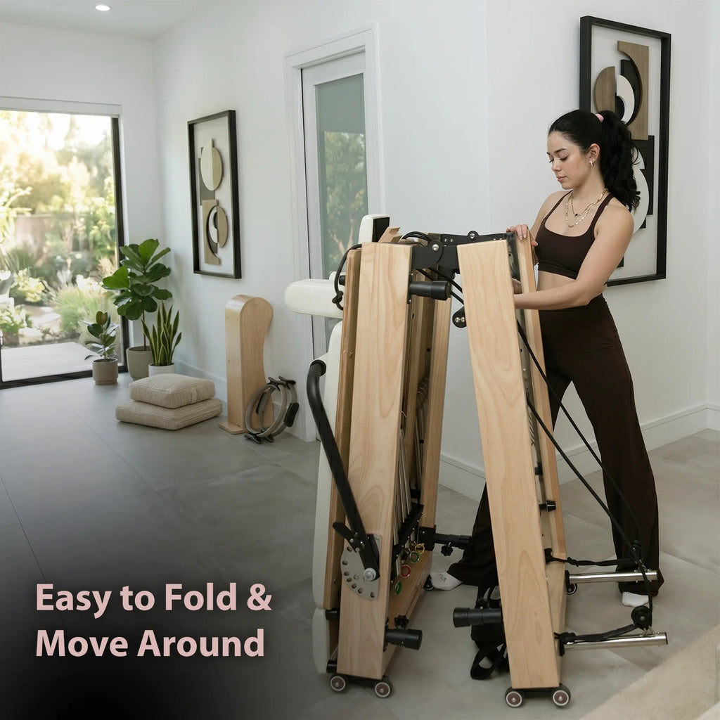 The er – Studio Quality Pilates Reformer for Home Use That Folds Away in Seconds
