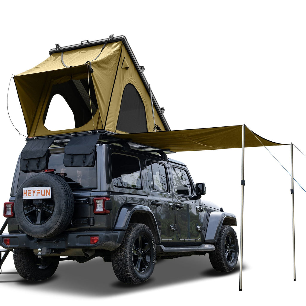 Hardshell Rooftop Tent – Aluminum, Pop-Up, 4-Season, Side Awning, AC Bracket, Sleeps 2–3
