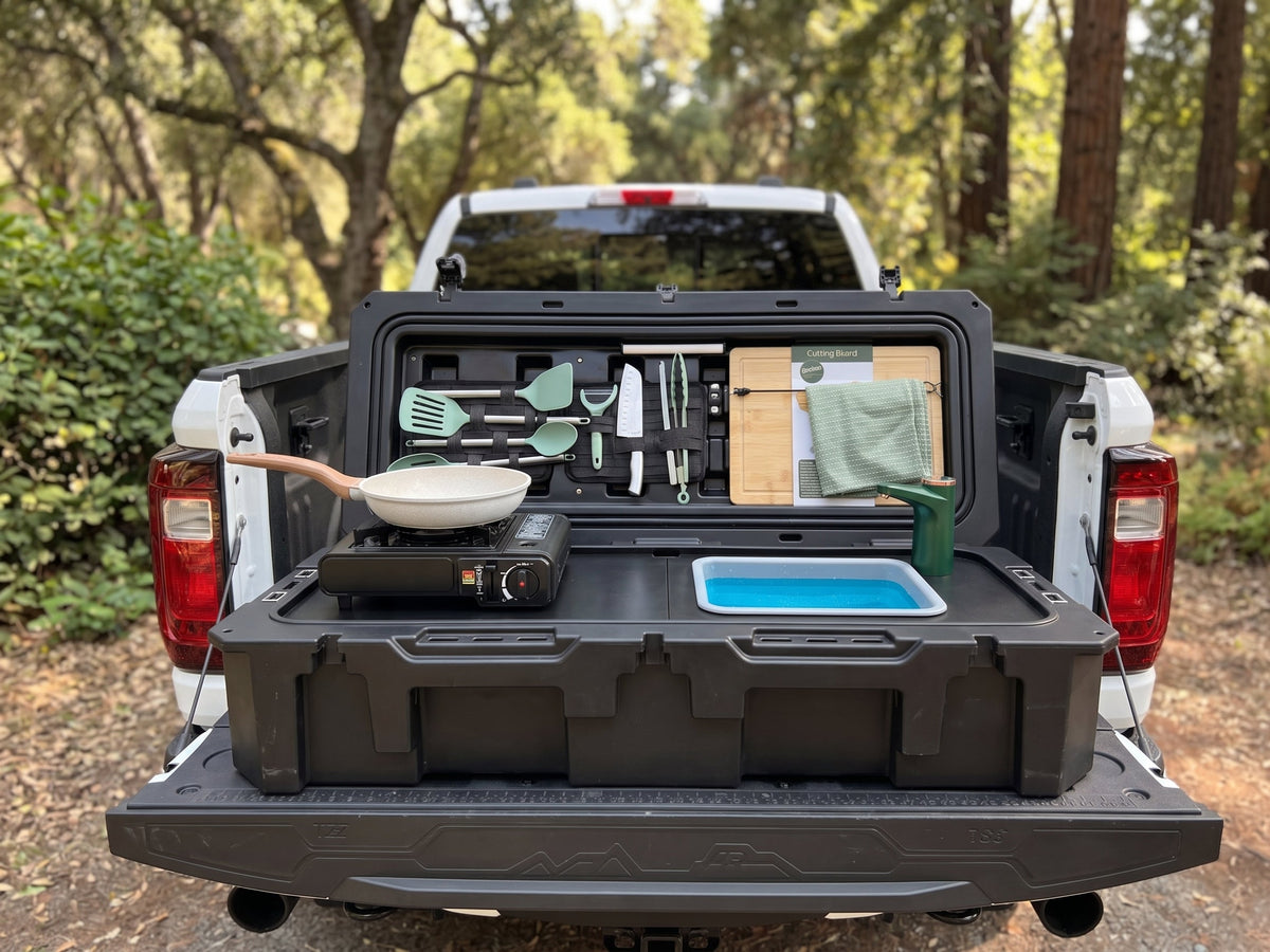 All-in-One Portable Camp Kitchen – Butane Stove, Sink with Rechargeable Faucet, 2-Gallon Water Tank, Weatherproof Case